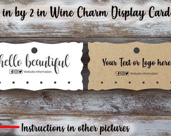 Custom Wine Charm Cards: Personalized Jewelry Display, Logo Option (4x2 inches)