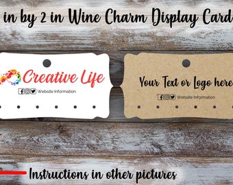 Custom Wine Charm Cards: Personalized Jewelry Display, Logo Option (4x2 inches)