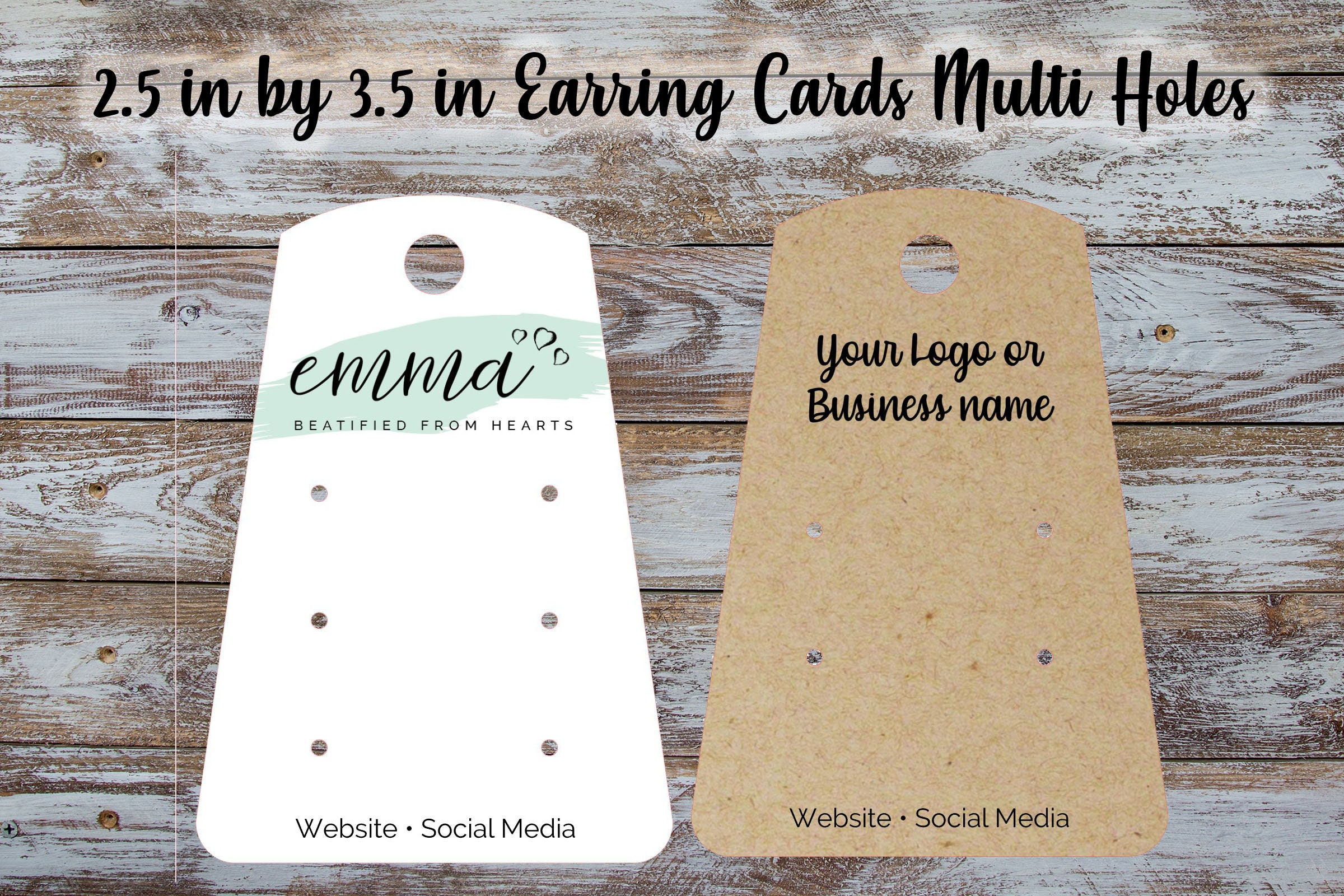 Custom Multi Hole Earring Display Cards 2.5 Inch by 3.5 Inches, Rectangle  Shape Cards, Personalize, Jewelry Card, Custom Label, Logo 