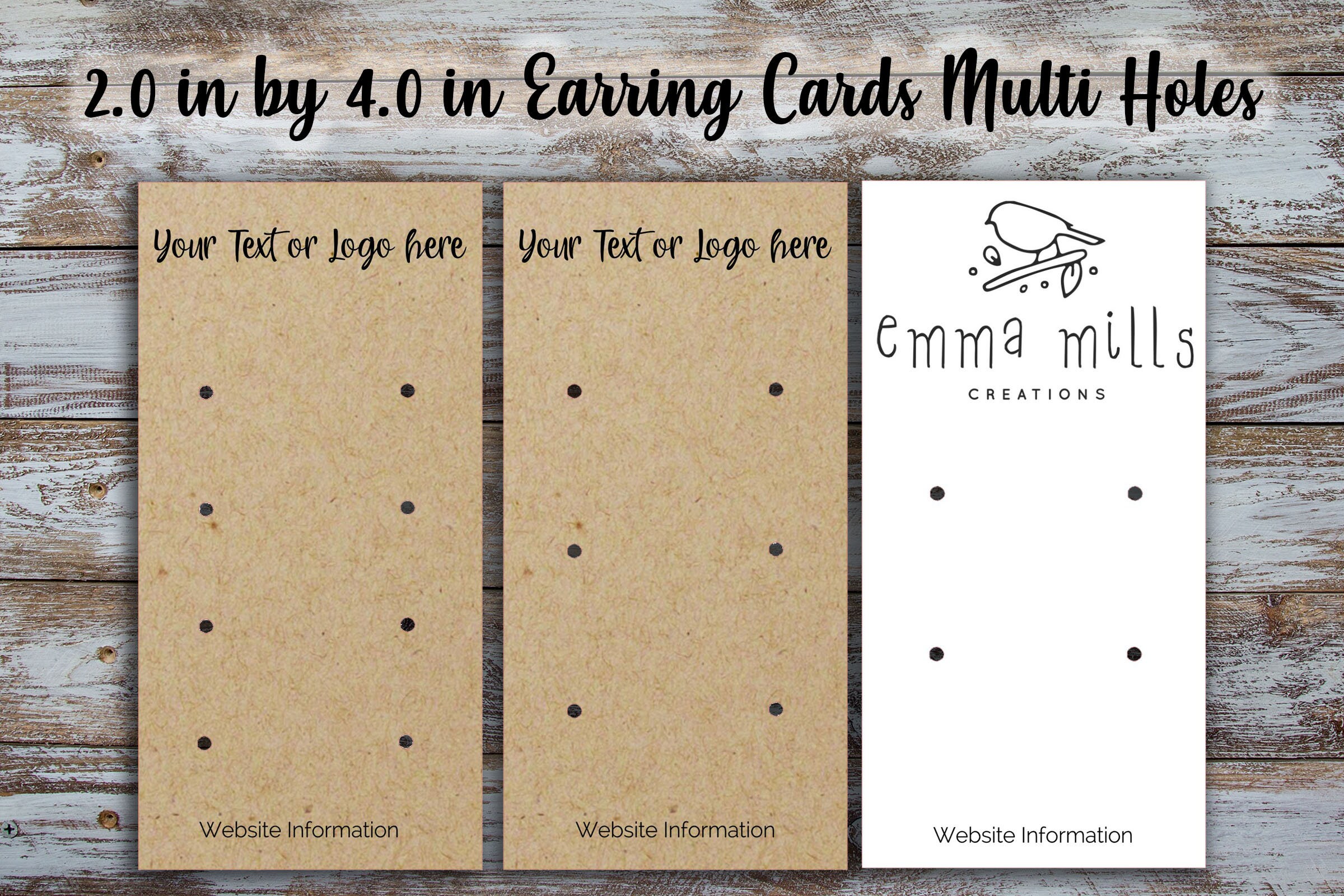 Custom Multi Hole Earring Display Cards 2 inch by 4 inches, Rectangle Shape  Cards, personalize, Jewelry Card, Custom Label, Logo