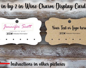 Custom Wine Charm Cards: Personalized Jewelry Display, Logo Option (4x2 inches)