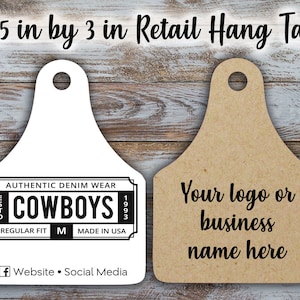Custom 2.25 in by 3 in Retail Hang Tags, personalized, logo, Clothing Tags, Custom Label, Cow Ear Tag