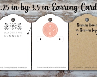 Custom Earring Cards 2.25 inches by 3.5 inches, Jewelry Display, Earring Display, Custom Cards