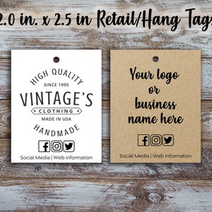 Custom Retail Tags 2.0 inches by 2.50 inches, Retail Tags, Clothing Tag, Hang Tags, Personalize Tags, Wedding tags