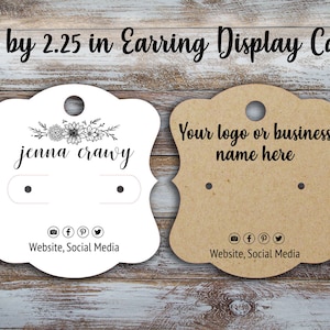 Custom Earring Cards  2 inches by 2.25 inches, Display Card, Jewelry Display, Personalized Earring Card