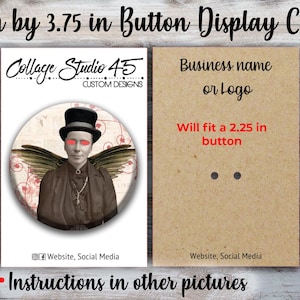 May include: Button display card, 2.5 in x 3.75 in, with a button graphic. The card features a design by Collage Studio 45, with a button image of a person with wings. The card is designed to fit a 2.25 in button.
