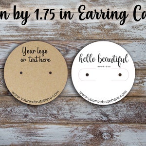 Small Custom Earring Cards Custom  1.75 inches by 1.75 inch, Post earring,Hook Earring Cards, jewelry Displays, labels, Custom Card