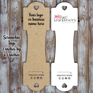 Customized Hair Scrunchies Hang Tag 2 inches by 6.5 inches, Scrunchies Product Display, Scrunchies Tags