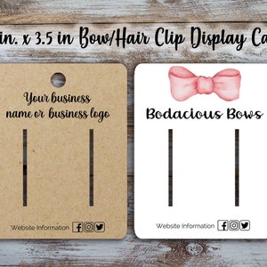 Customized Hair Accessory Display Card 2.75 inches by 3.5 inches for Bow Barrette Bobby Pin Product Display Card Hair Clip Cards