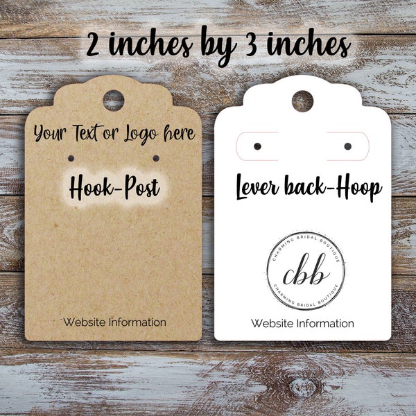 Custom Earring Cards 2 inches by 3 inches,  personalized, logo, jewelry Display Cards, Rectangle with round corners