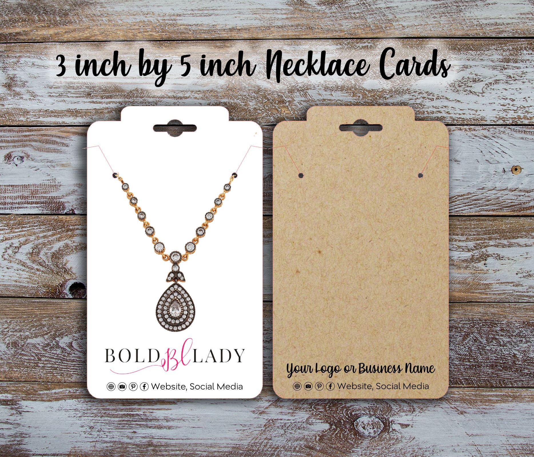 Custom Necklace Display Card, 3 Inches by 5 Inches, Jewelry Card