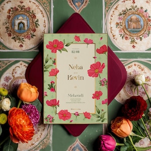 Plantillas de invitación de boda florales editables, paquete de invitaciones modernas, tarjetas para múltiples eventos indios, descarga instantánea