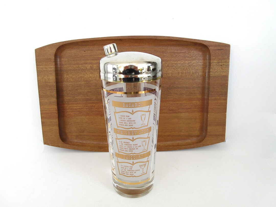 Vintage Glass Cocktail Shaker With Strainer Cap Large Frosted Gold