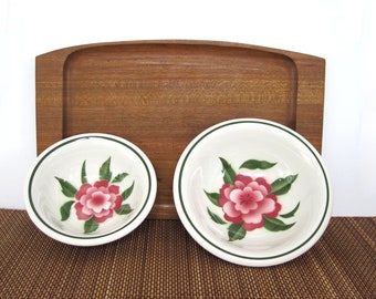 Vintage Serving Bowl Set Pink Flower Old Fashioned Rose Jackson China Airbrushed  Restaurant Ware