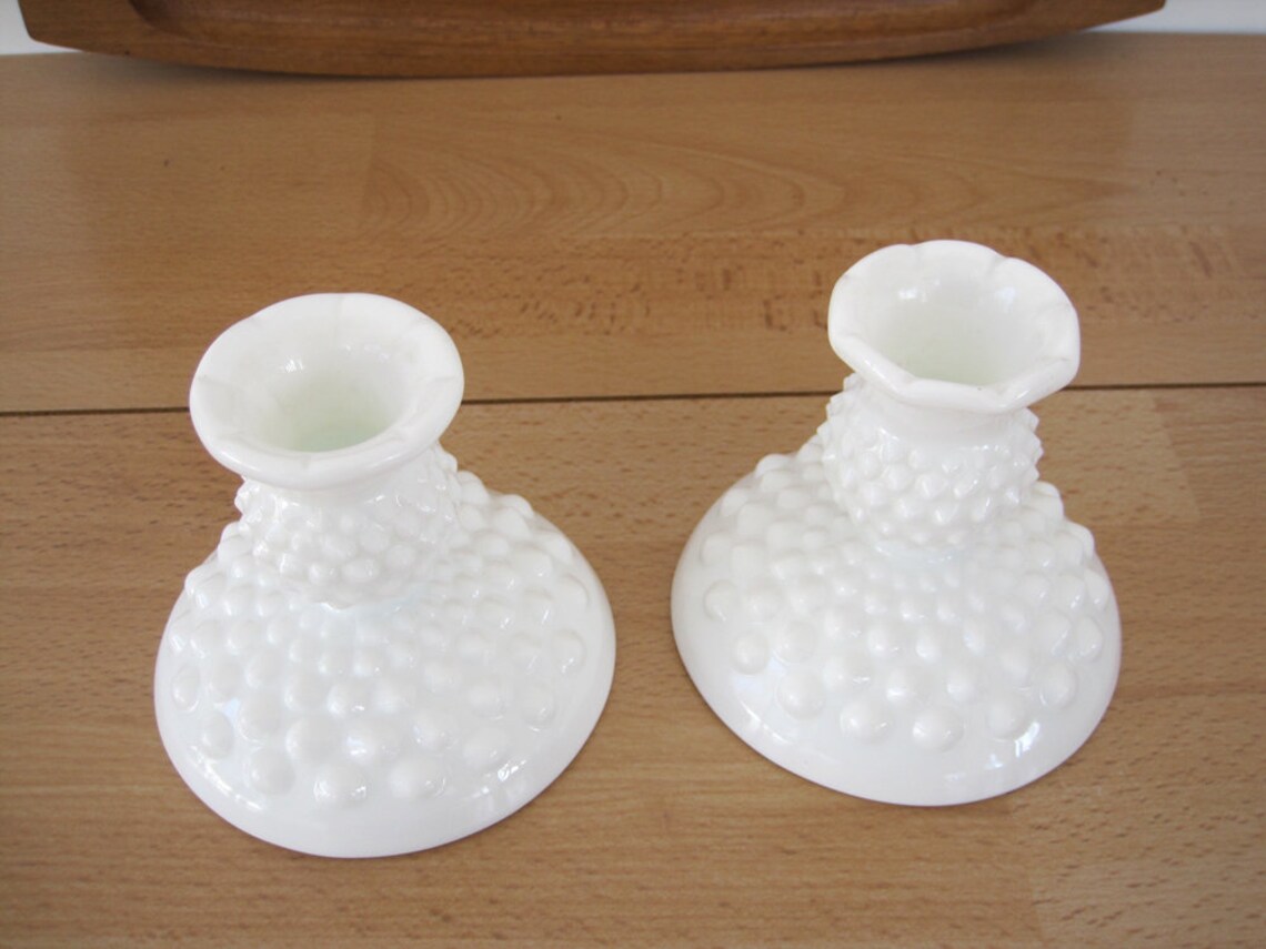 Vintage Pair of Candle Holders White Hobnail Candlestick Etsy Sweden