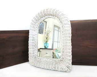 Vintage Wicker Mirror Bathroom Bedroom Vanity Wall Decor Arched Design Cottage Farmhouse