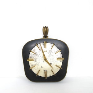 Vintage Mauthe Wall Clock: Mid-Century German Metal, Brass Numerals (Not Working)