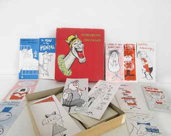 Vintage All Occasion Cards with Box, Greeting Card Set, Humorous Chuckles, Mid Century Graphics