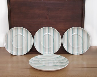 Vintage Striped Saucer Set Grey Turquoise Holiday W. S. George 1954 Half Century Replacements