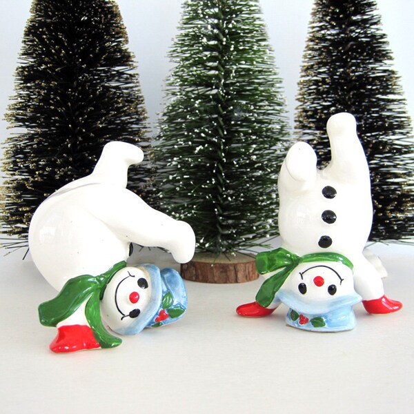 Vintage Fitz and Floyd Tumbling Snowman Figurine Set Replacement Ceramic 1978 Christmas Cute Kitsch Winter Blue Red Japan