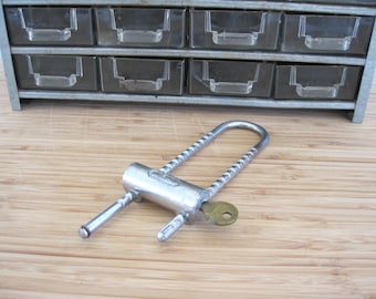 Vintage Metal Bicycle Lock with Key, Bike Pals, Adjustable Shackle, Mid Century