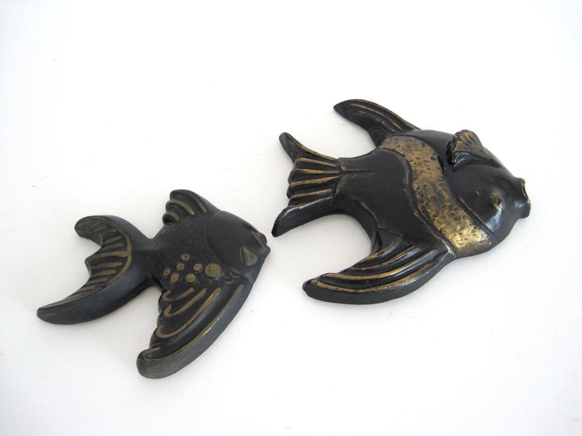 Vintage Fish Wall Plaque Pair Set of 2 Chalkware Black Gold - Etsy
