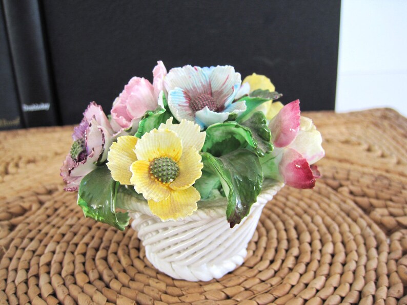 Vintage Ceramic Flower Bouquet Basket Mini Floral Figurine Etsy