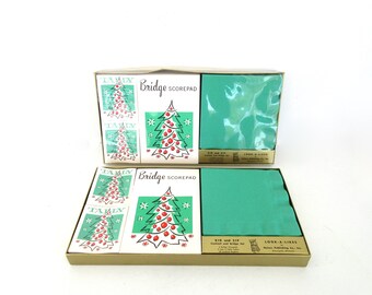 Vintage Holiday Bridge Card Game Score Pad and Tally Sheets, Christmas Tree Ephemera, Bid and Sip Set, Look-A-Likes by Heines Publishing