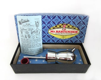 Vintage Mr. Bartender Bottle Pour Spout Dispenser Jigger Bar Accessory Mid Century With Original Box and Instructions