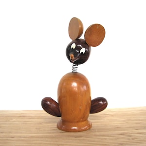 Vintage Wooden Mouse Bank, Nodder Figure, Made in Spain, Large Bobblehead
