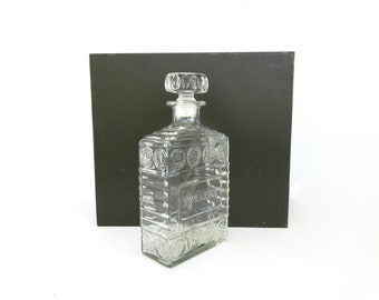 Vintage Glass Decanter, I. W. Harper Bourbon Whiskey Bottle, Empty Decorative Rectangular Container