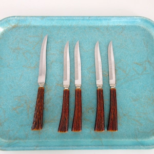 Vintage Faux Antler Fine Serrated Knife Set Mirilium Washington Forge Stainless Steel Cabin Farmhouse Decor