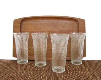 Vintage Glass Flared Tumbler Set Jeannette Finlandia Mid Century Bar Glasses Glassware Clear Ice Bark Texture