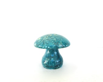 Vintage Hand Carved Mushroom, Aqua Alabaster Stone, Made in Italy,