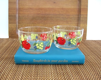 Vintage Libbey Clear Glass Bowl Set, Fruit Design, Prep Cereal, Mid Century Farmhouse Decor