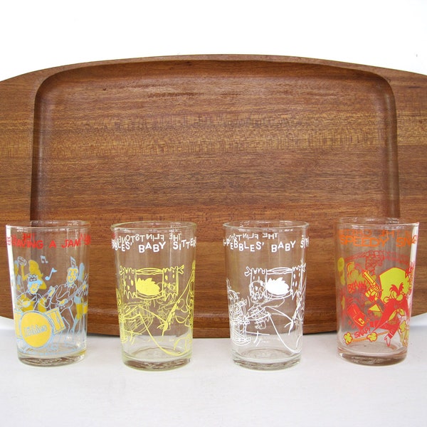 Vintage Kids Glass Promotional Welch's Jelly Glasses Advertising Flintstones Pebbles  Speedy Sam