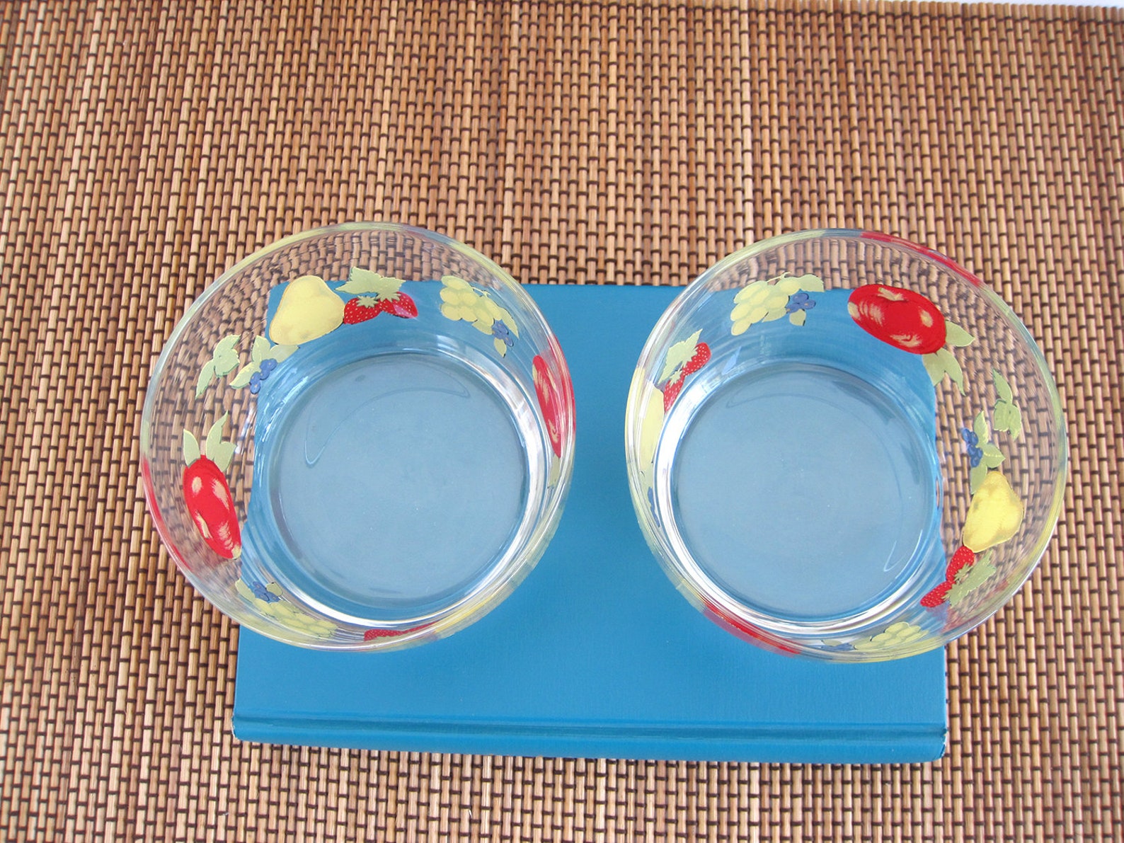 Vintage Libbey Clear Glass Bowl Set With Apple Strawberry Pear Etsy