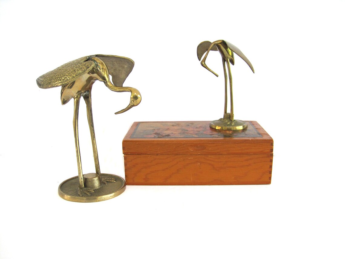 Vintage Brass Crane Set Figurine Heron Egret Sculpture Mating Etsy