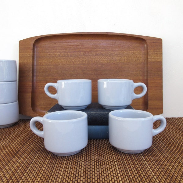 Vintage Diner Coffee Cups, Set of Four Stacking Small Mugs, Blue Lune, Buffalo China Restaurant Ware