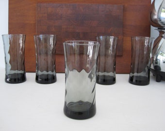 Vintage Smoky Gray Optic Swirl Cooler Glass Set Mid Century Mod Tumbler Barware Cocktail Ice Tea Duz Detergent Promotion Glasses