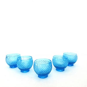 Vintage Empoli Diamond Point Cordial Glasses Set, Blue Glass, Cindy Made in Italy, Barware Replacement