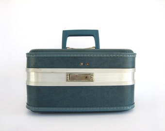Vintage Train Case Overnight Mirror Small Travel Carry On Luggage Suitcase  Makeup Tote Craft Storage