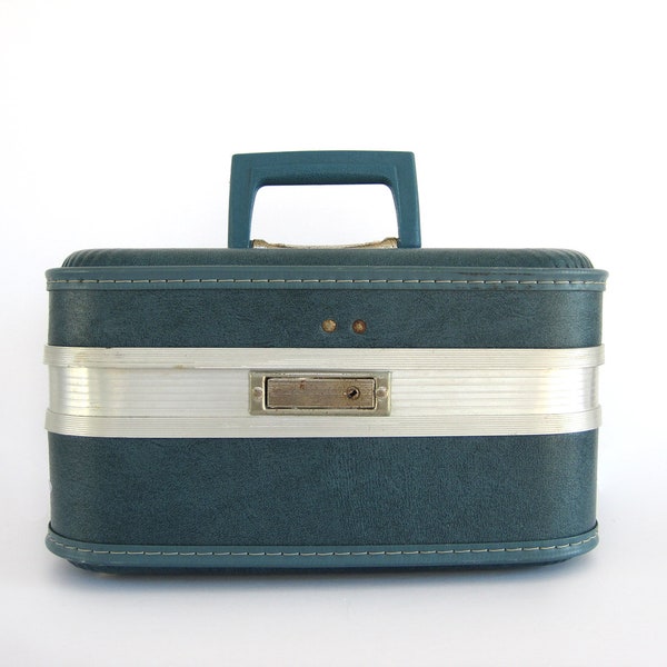 Vintage Train Case Overnight Mirror Small Travel Carry On Luggage Suitcase  Makeup Tote Craft Storage