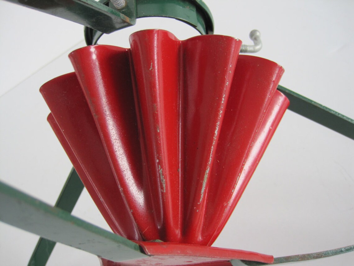 Vintage Metal Christmas Tree Stand Small Red Fluted Holder Etsy