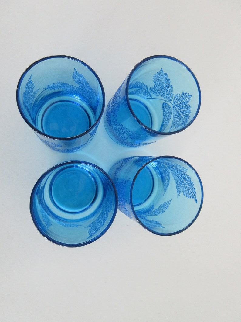 Vintage Glass Tumbler Set of Four Aqua Glassware Embossed Etsy