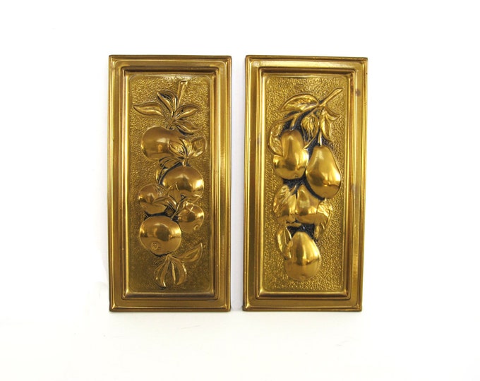 Vintage Brass Fruit Wall Plaques Mid Century Kitchen Dining Etsy