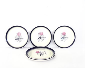 Vintage Ceramic Small Plate Set Atomic Stetson Abstract Thistle Pink Gray Fade STT 157 Mid Century Modern Kitchen