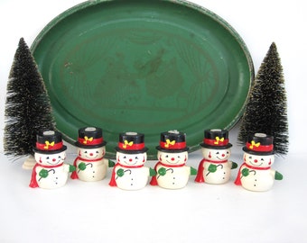 Vintage Plastic Snowman Light Covers Cute Smiling Top Hat Cane Scarf Dancing Frosty 3 inch