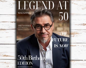 Personalized 50th Birthday Magazine for Him, Custom Photo Gift for Dad or Husband, Funny Birthday Keepsake, Editable Canva Template 35 Pages