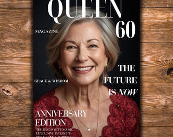 女性向け60歳の誕生日雑誌テンプレート、彼女へのカスタム誕生日プレゼント、女性向けパーソナライズ誕生日プレゼント、雑誌の表紙パーティーデコレーション